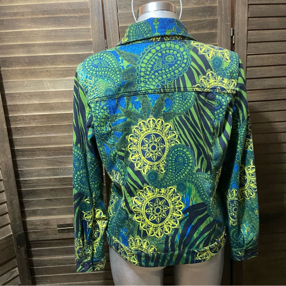 Attyre Paisley Vibrant Soft Jacket Green/Blue Farm Rio Boho Eclectic Size Large - Picture 9 of 11